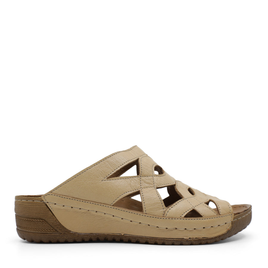 SCISSORS TAN BROWN SLIP ON SLIDE SANDAL