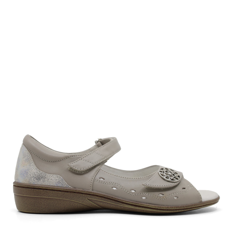 TAUPE OPEN TOE ENCLOSED HEEL VELCRO SANDAL