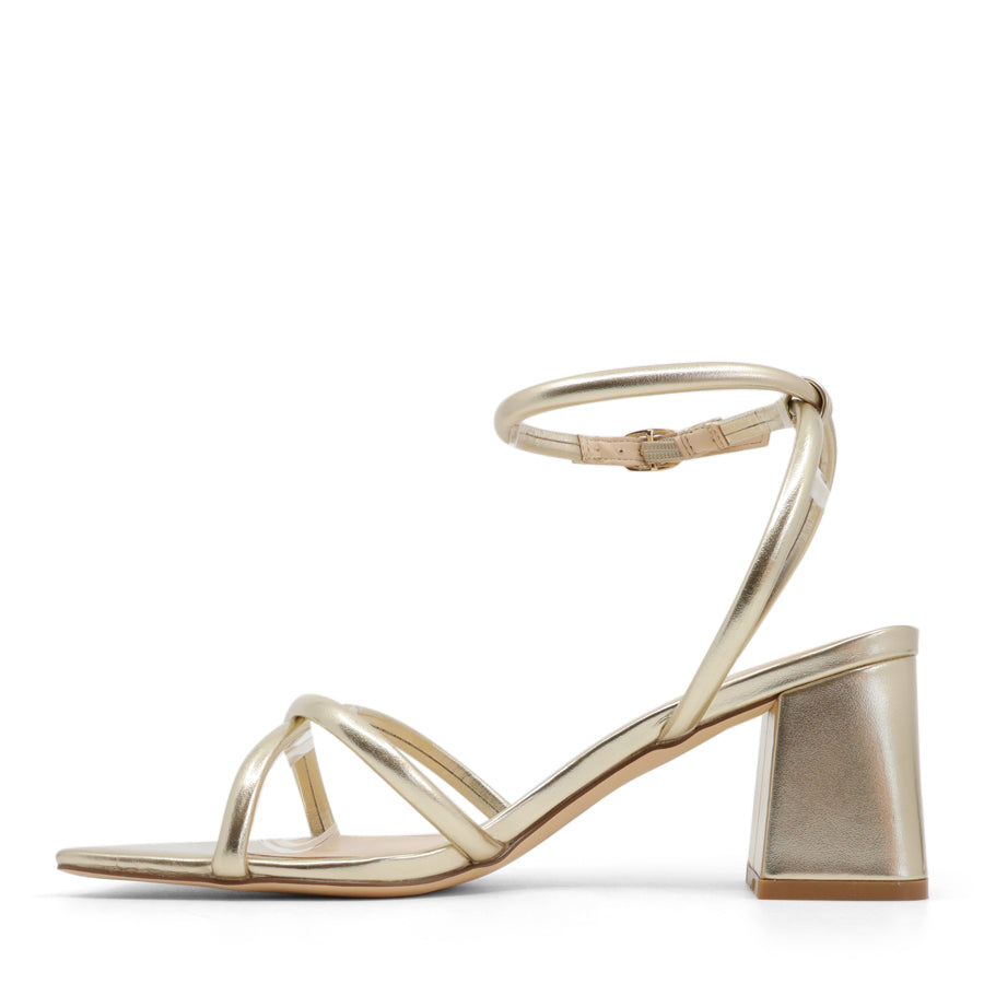 CHAMPAGNE GOLD METALLIC STRAPPY DRESS PARTY HEEL