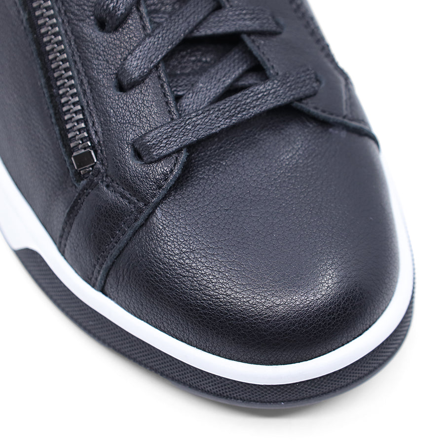 BLACK UPPER WHITE SOLE LACE UP ZIP UP SNEAKER