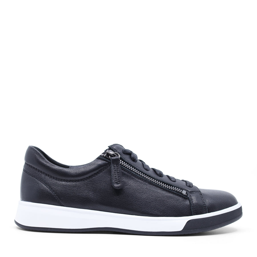 BLACK UPPER WHITE SOLE LACE UP ZIP UP SNEAKER