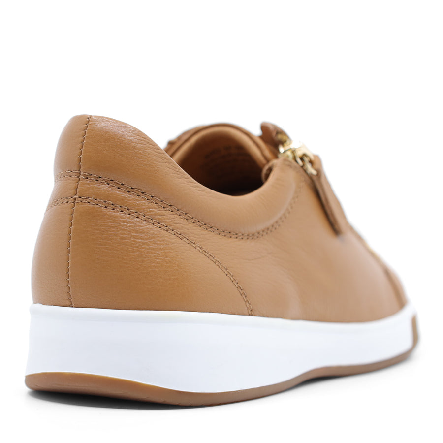 DARK TAN BROWN UPPER WHITE SOLE LACE UP ZIP UP SNEAKER
