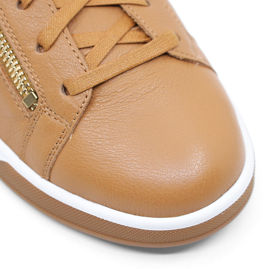 DARK TAN BROWN UPPER WHITE SOLE LACE UP ZIP UP SNEAKER