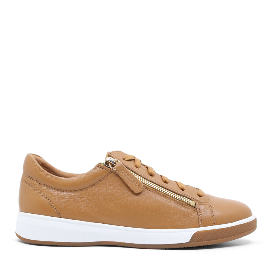 DARK TAN BROWN UPPER WHITE SOLE LACE UP ZIP UP SNEAKER