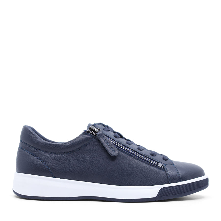 NAVY BLUE UPPER WHITE SOLE LACE UP ZIP UP SNEAKER