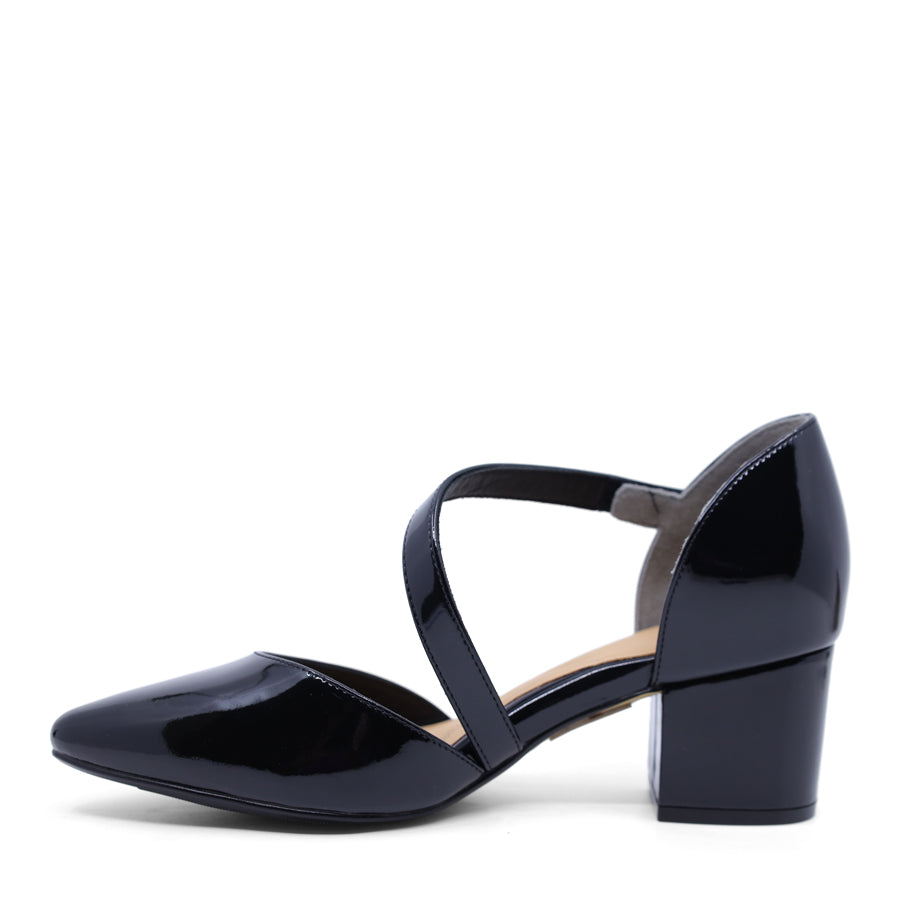 BLACK PATENT STRAPPY HEEL