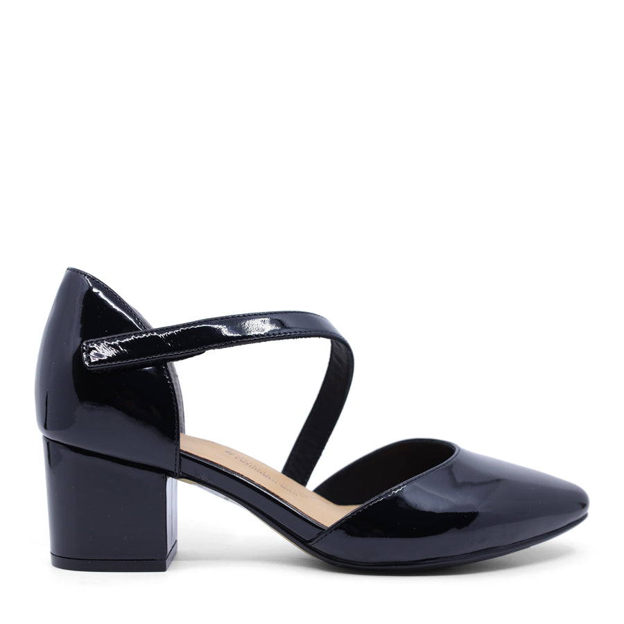 BLACK PATENT STRAPPY HEEL