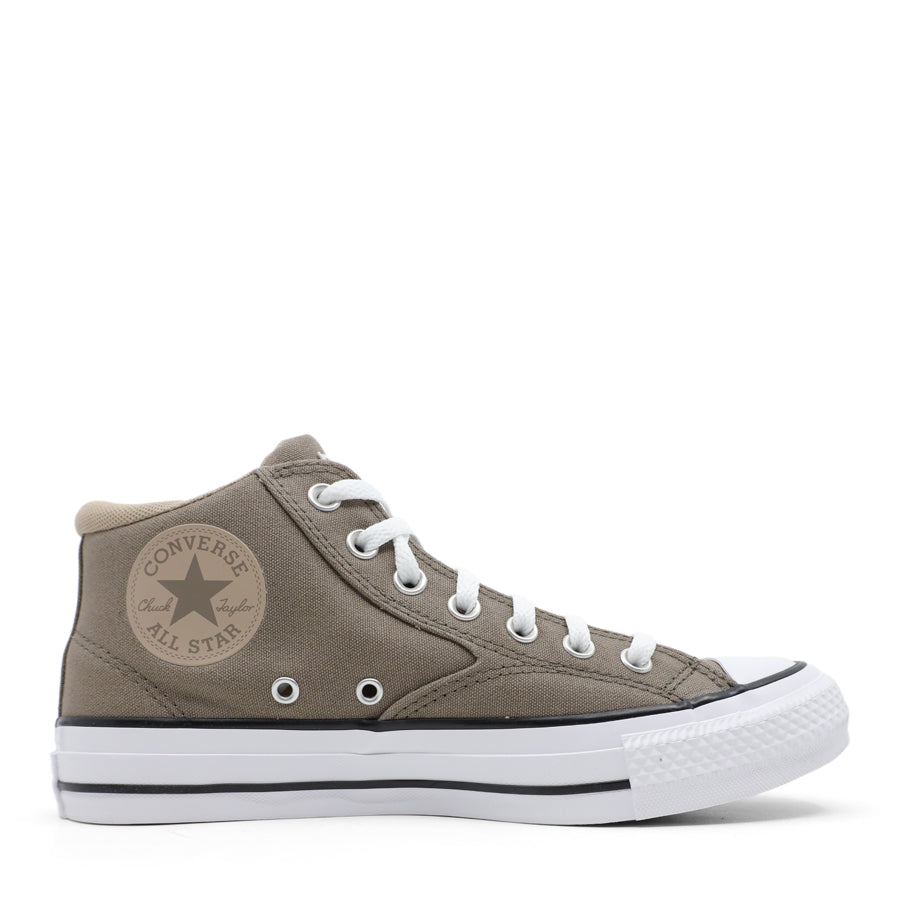 BLACK CANVAS UPPER WHITE BROWN STRIPE SOLE LACE UP MID RISE SNEAKER