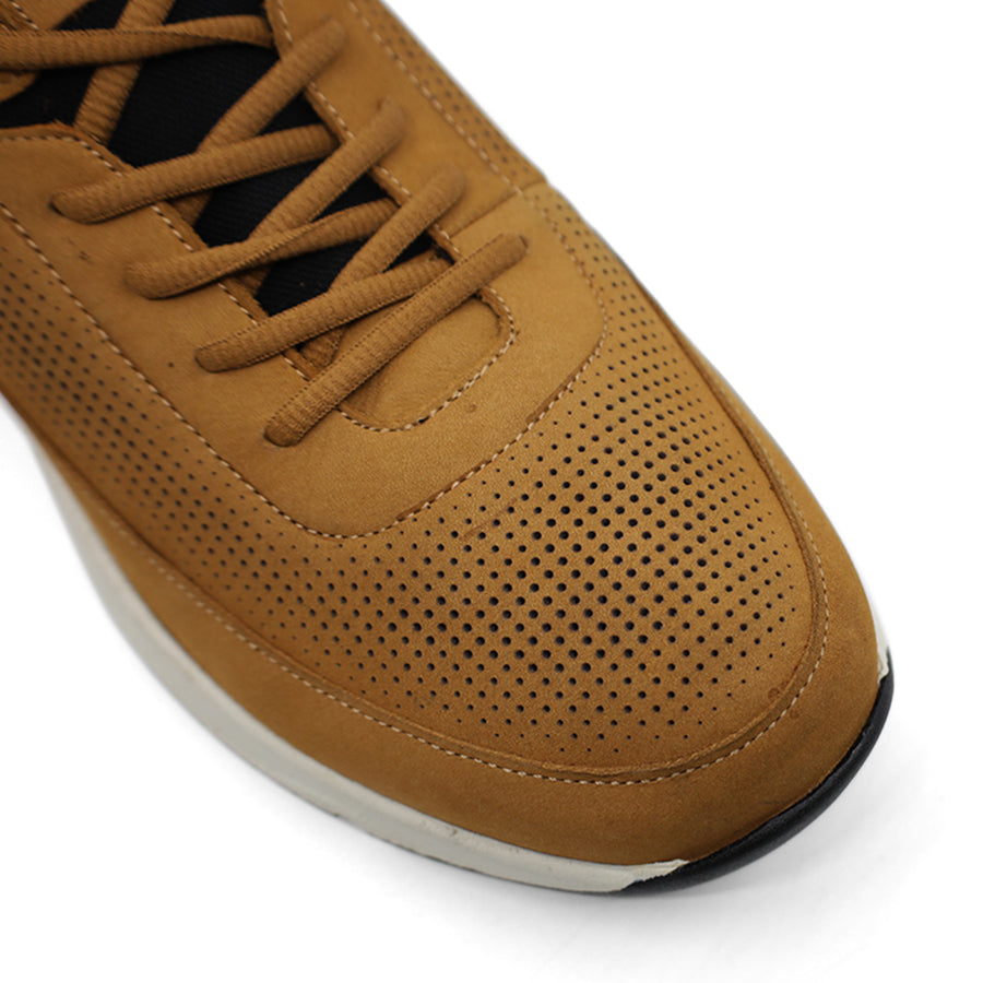 TAN BROWN NUBUCK PERFORATED UPPER LACE UP MENS SNEAKER