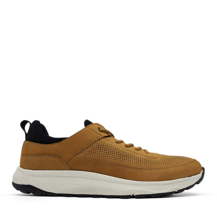 TAN BROWN NUBUCK PERFORATED UPPER LACE UP MENS SNEAKER