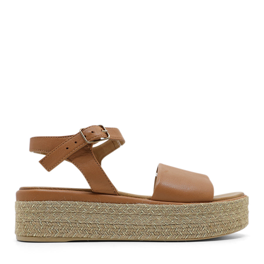 BLACK BUCKLE ANKLE STRAP WEAVE PATTERN PLATFORM SANDAL