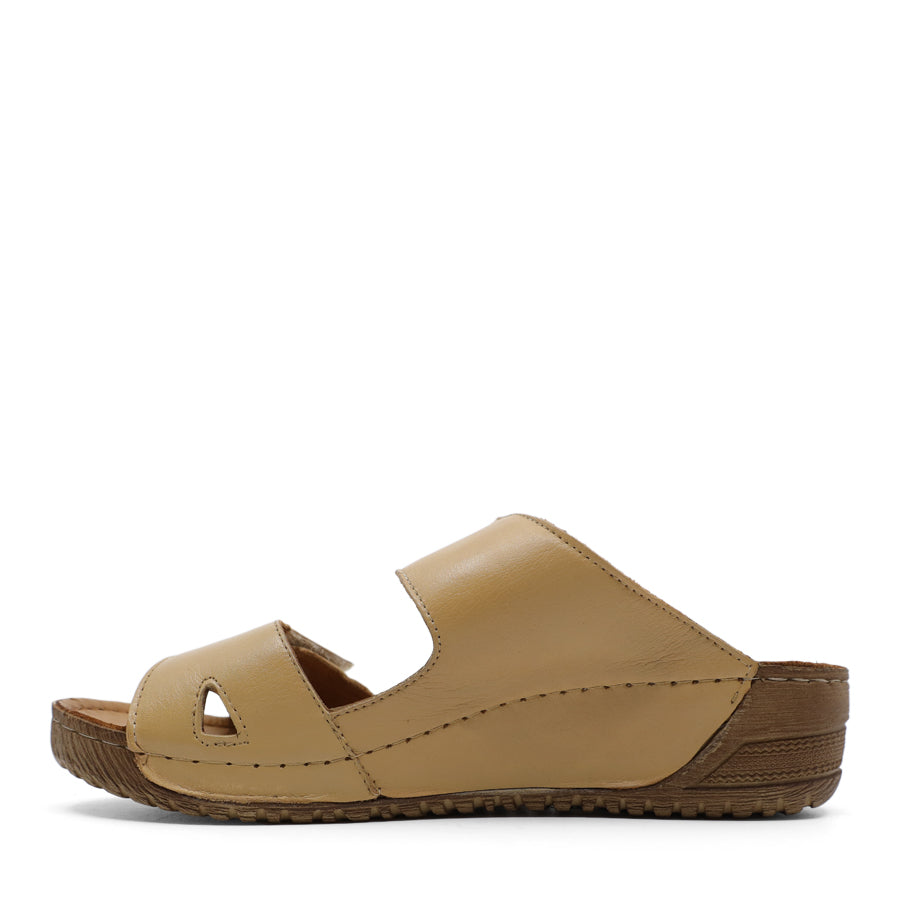 TAN SLIP ON SANDAL WITH ADJUSTABLE STRAPS VELCRO