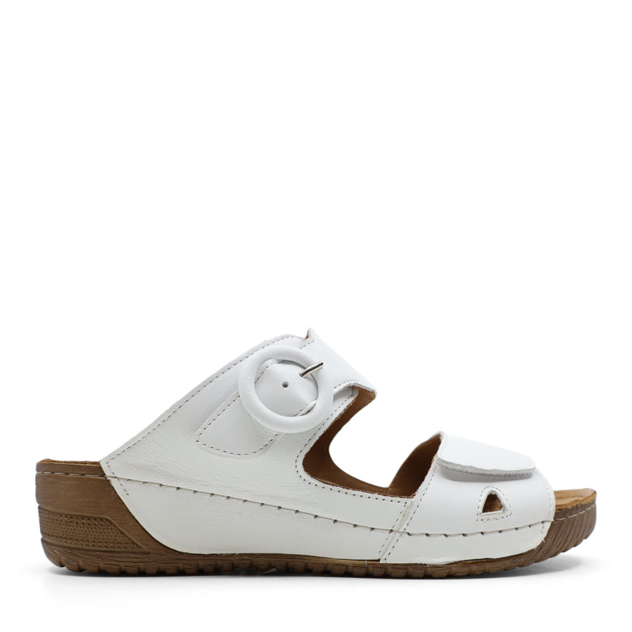 TAN SLIP ON SANDAL WITH ADJUSTABLE STRAPS VELCRO