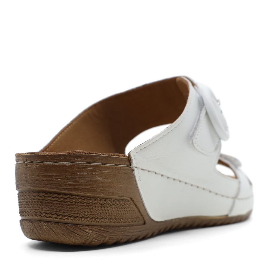 WHITE SLIP ON SANDAL WITH ADJUSTABLE STRAPS VELCRO