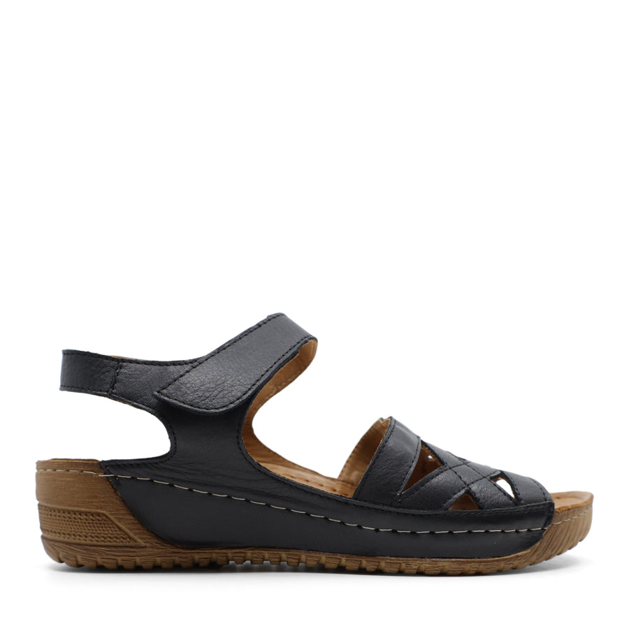 BLACK LEATHER VELCRO SANDAL