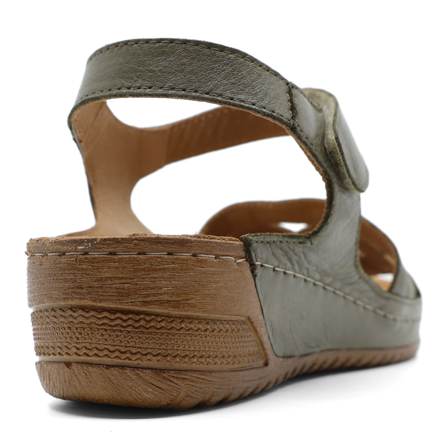NILE GREEN TAN LEATHER VELCRO SANDAL