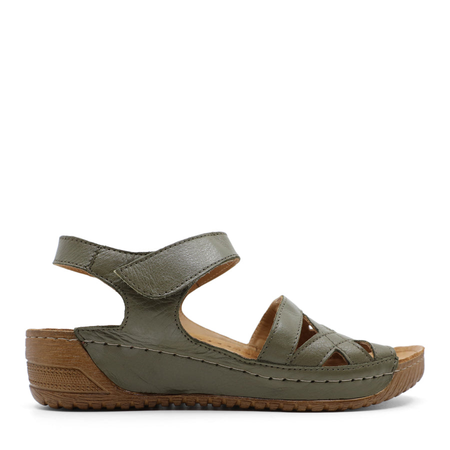 NILE GREEN TAN LEATHER VELCRO SANDAL