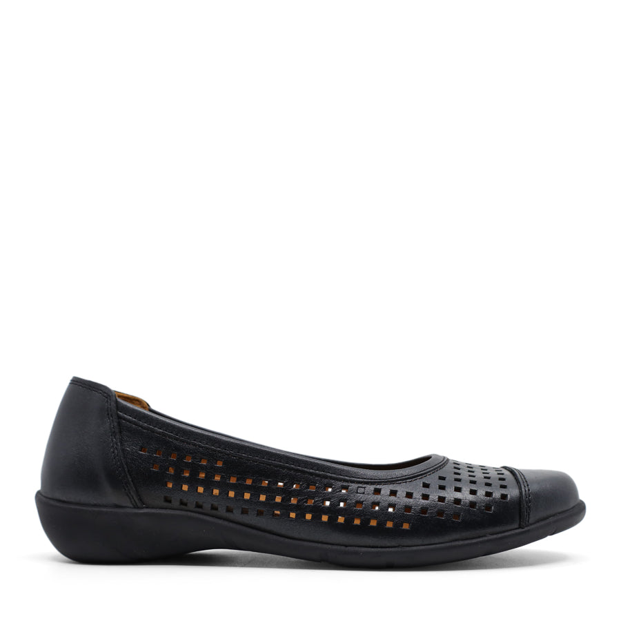 BLACK PERFORATED LEATHER UPPER SLIP ON FLAT LOAFER