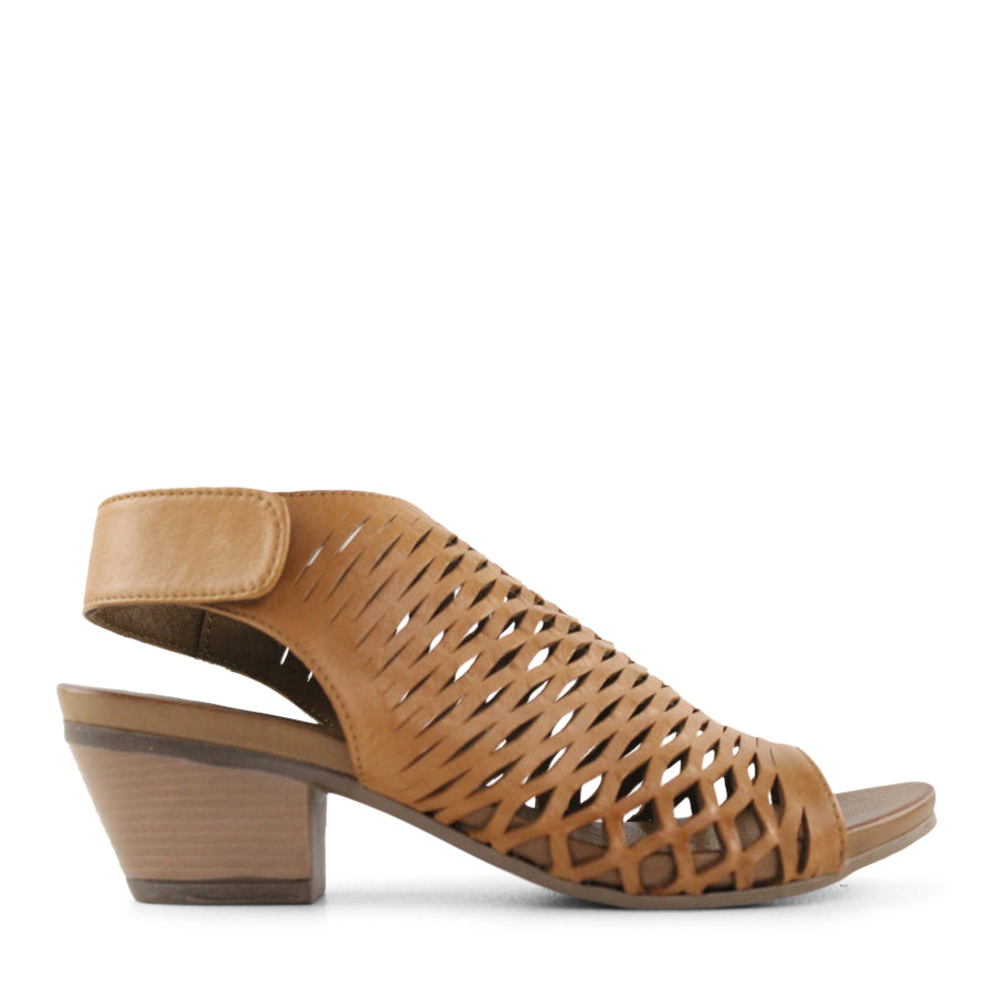 COCONUT TAN LASERCUT WEAVE PATTERN VELCRO HEEL SANDAL