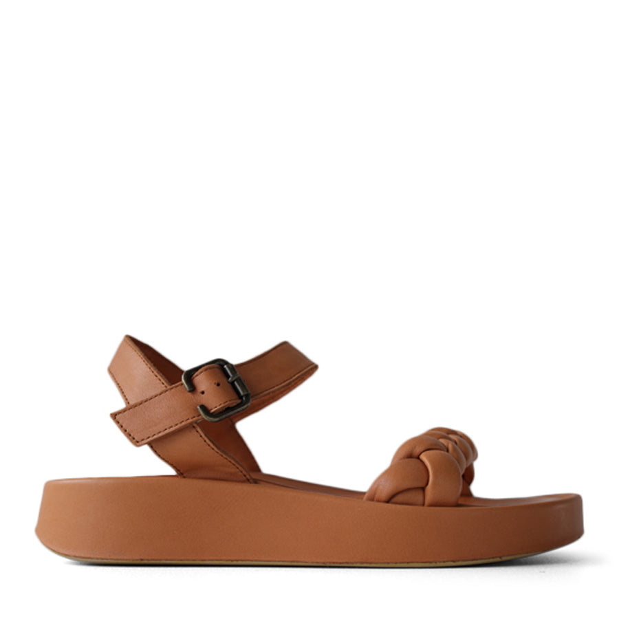 COCONUT TAN BRAIDED TOE STRAP PLATFORM SANDAL