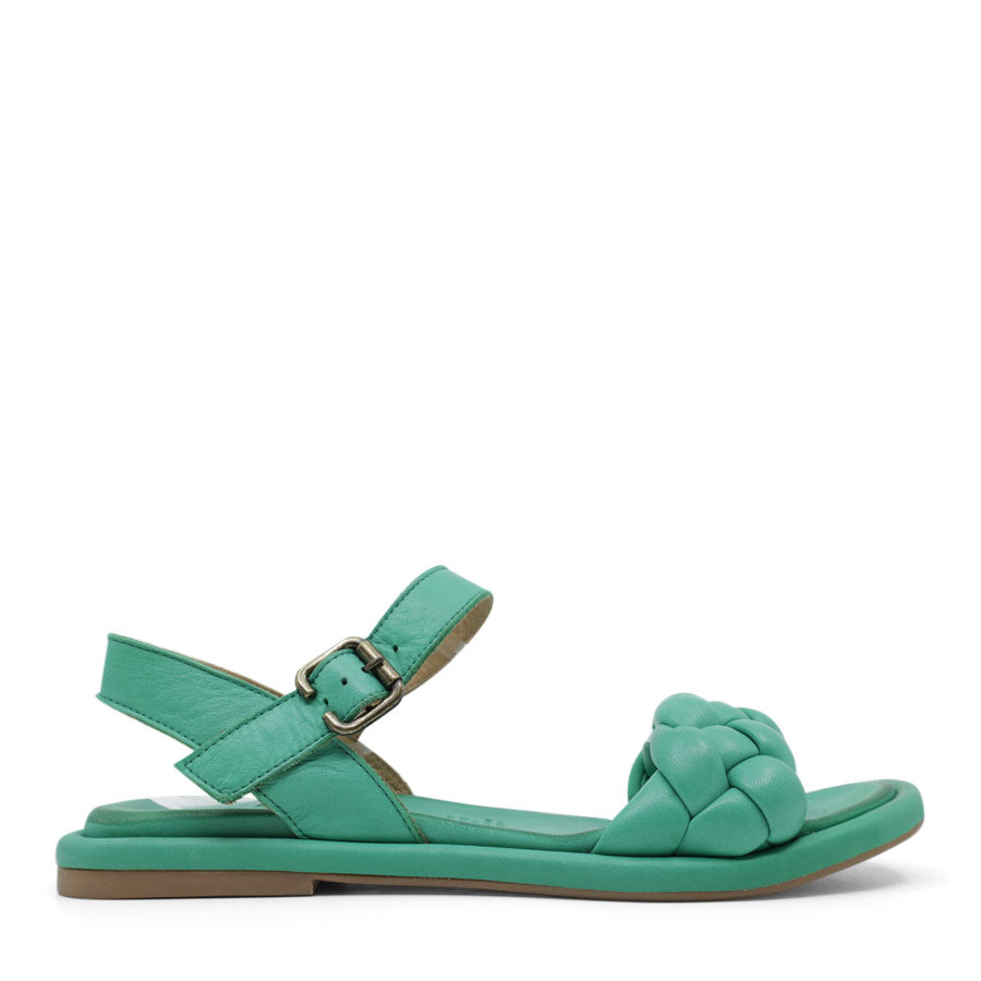 SLASH GREEN BRAIDED TOE STRAP ADJUSTABLE ANKLE STRAP FLAT SANDAL