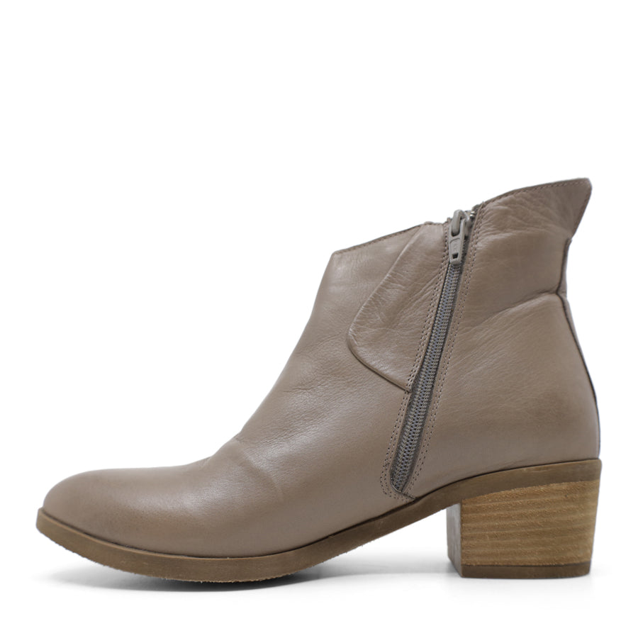 DARK STONE TAUPE SIDE ZIP HEEL ANKLE BOOT