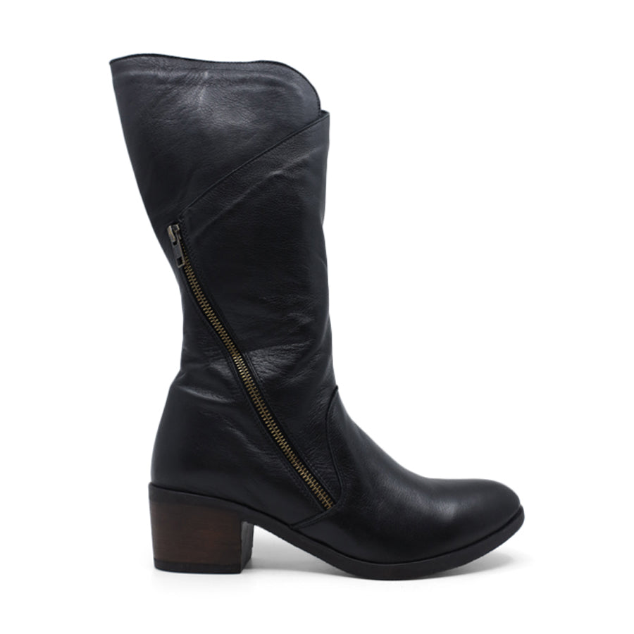 BLACK SIDE ZIP HEEL LONG BOOT