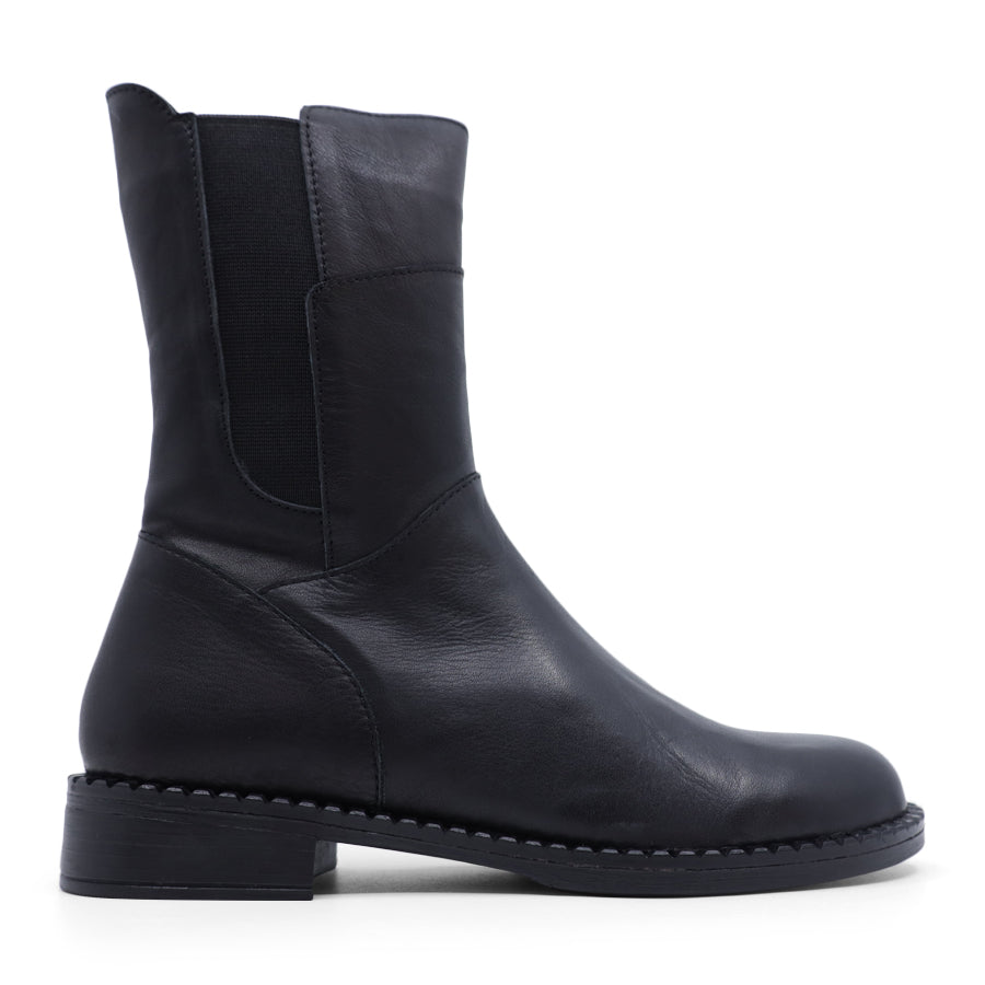 BLACK MID CALF ZIP UP ANKLE BOOT