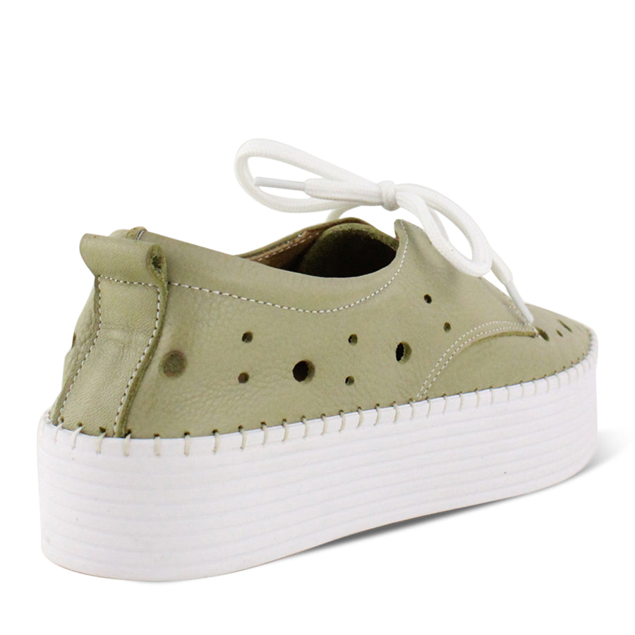 SCORPION GREEN PERFORATED LEATHER PLATFORM RUBBER SOLE LACE UP SNEAKER