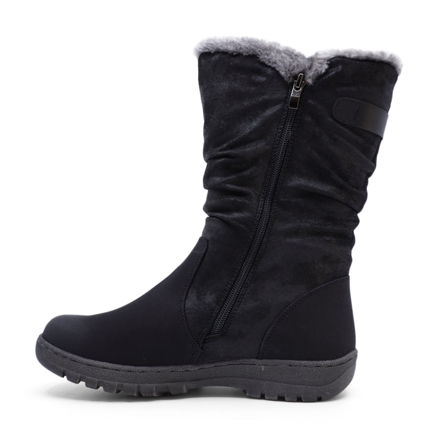 BLACK SUEDE ZIP UP MID CALF ANKLE BOOT