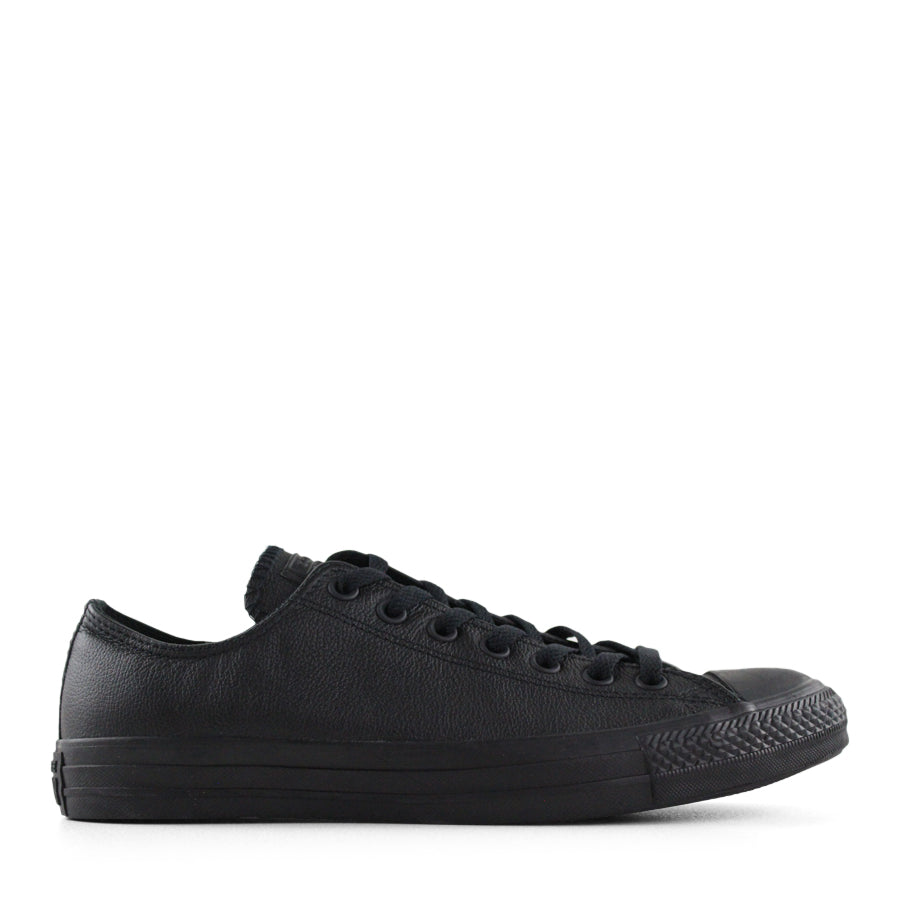 BLACK MONACHROME LEATHER LOW TOP LACE UP SNEAKER