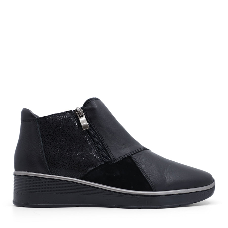 BLACK MIX ZIP UP ANKLE BOOT