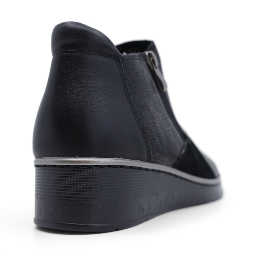 BLACK MIX ZIP UP ANKLE BOOT