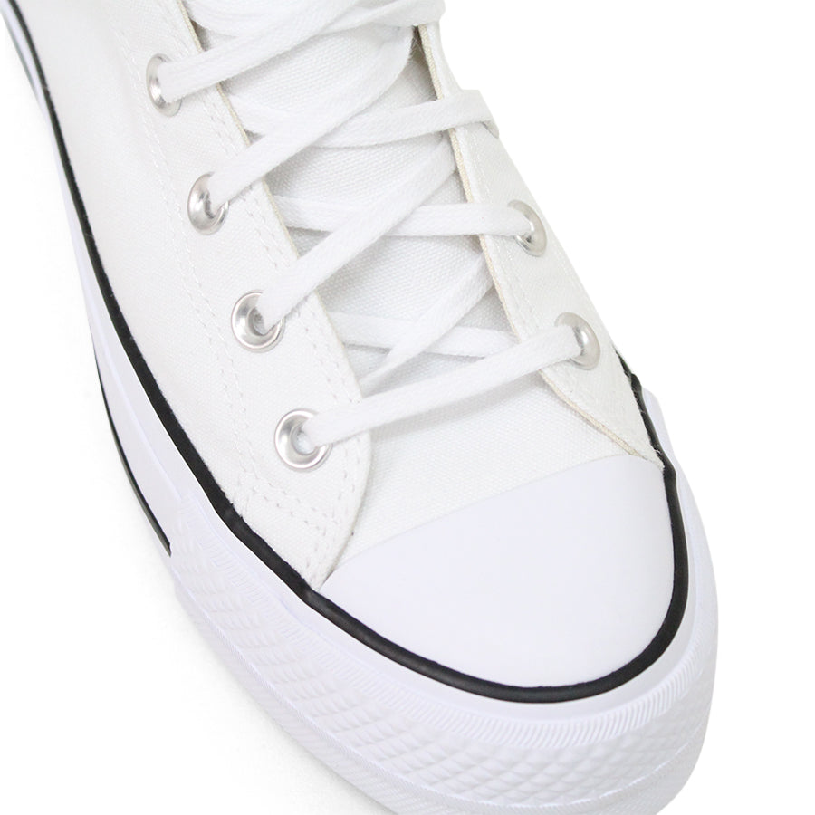 WHITE CANVAS HIGH TOP LACE UP PLATFORM SNEAKER