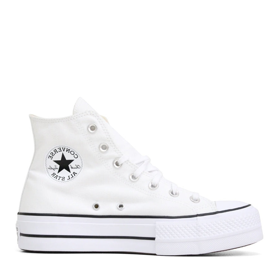 WHITE CANVAS HIGH TOP LACE UP PLATFORM SNEAKER