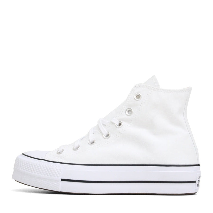 WHITE CANVAS HIGH TOP LACE UP PLATFORM SNEAKER