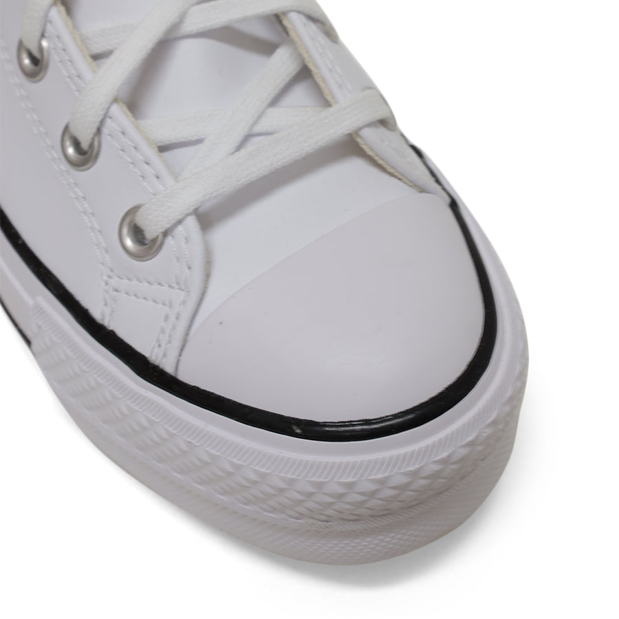 WHITE LEATHER PLATFORM LACE UP HIGH TOP SNEAKER