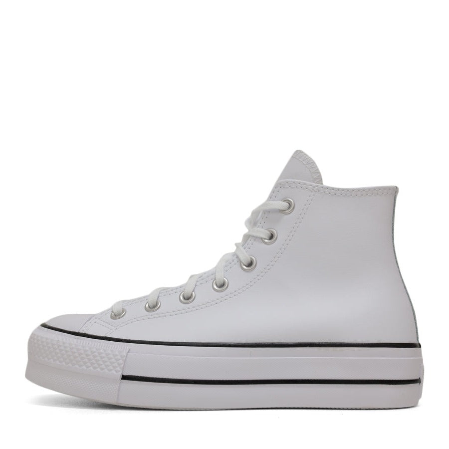 WHITE LEATHER PLATFORM LACE UP HIGH TOP SNEAKER