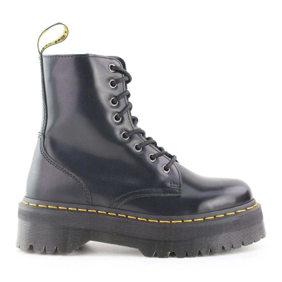 BLACK PLATFORM HI 8 HOLE SMOOTH LEATHER LACE UP BOOT