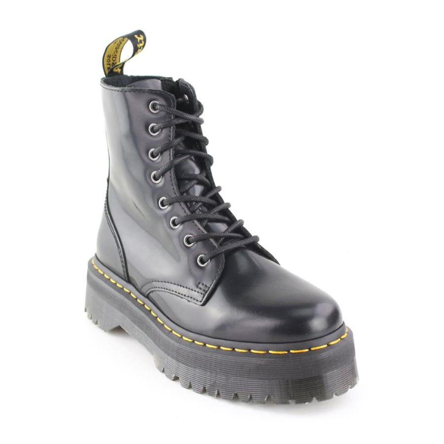 BLACK PLATFORM HI 8 HOLE SMOOTH LEATHER LACE UP BOOT