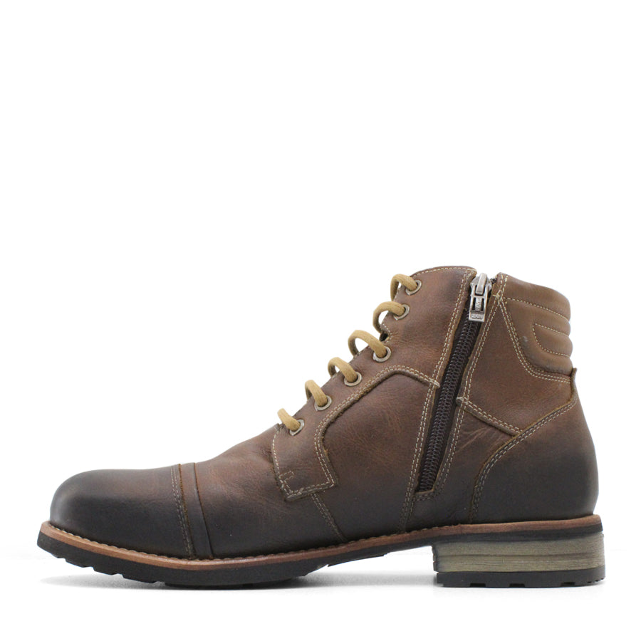 MENS CAMEL BROWN LACE UP ZIP UP ANKLE BOOT