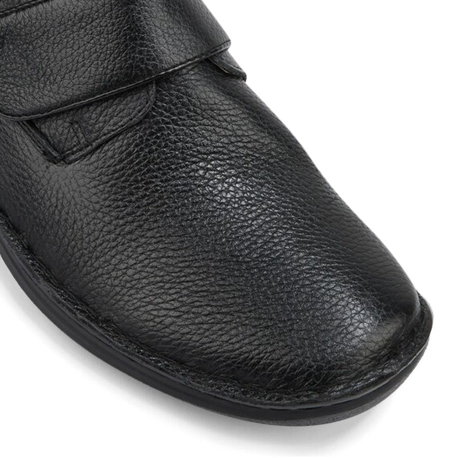 MENS WIDE FIT COMFORTBLACK SLIP ON ADJUSTABLE VELCRO STRAP SHOE