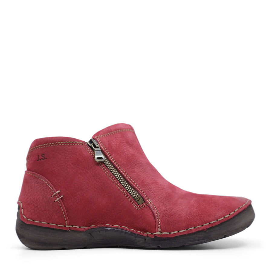 RED LEATHER ZIP UP ANKLE BOOT