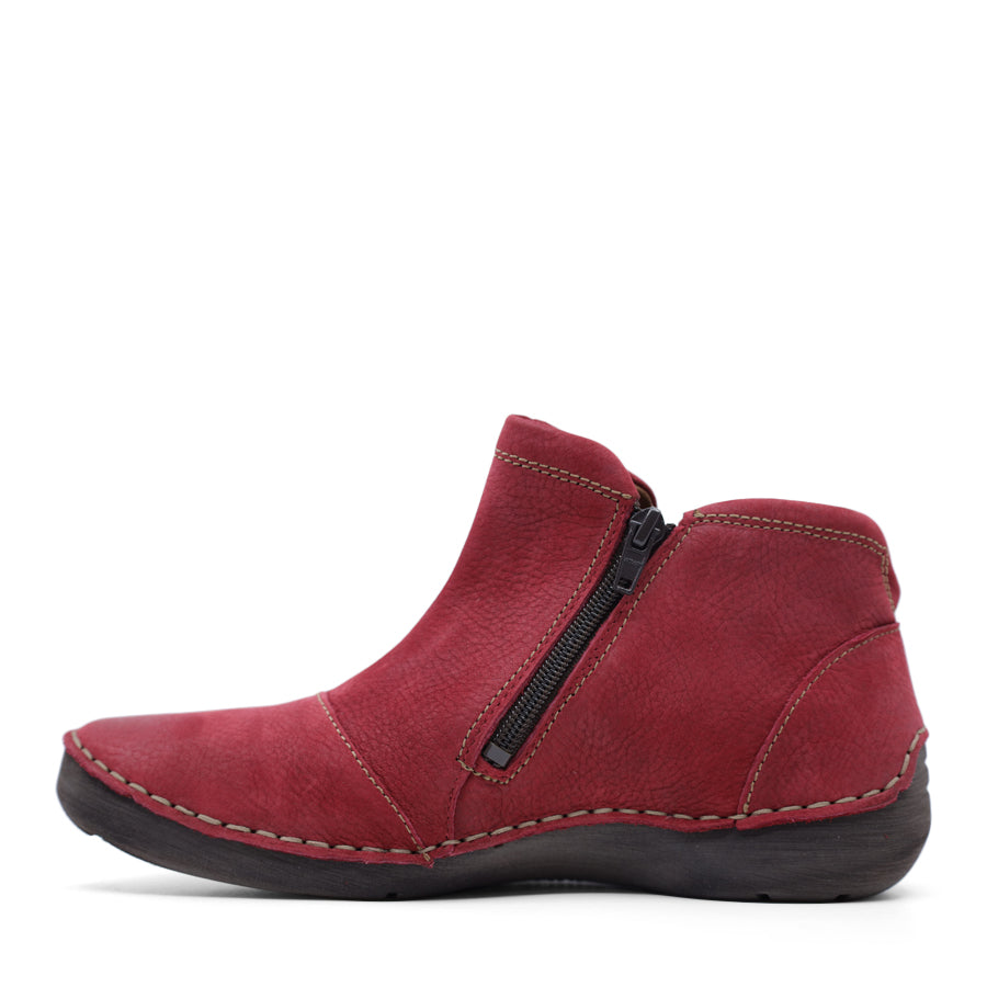 RED LEATHER ZIP UP ANKLE BOOT