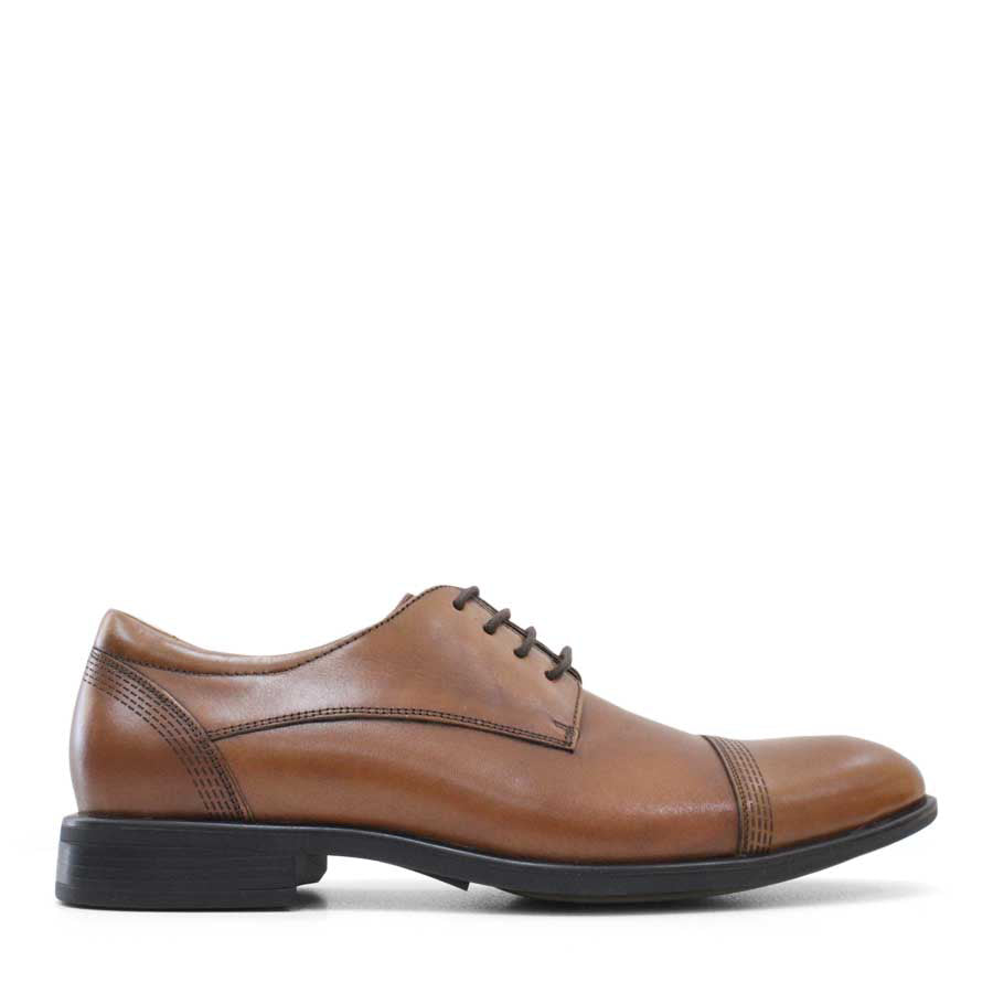 MENS TAN ALMOND TOE LACE UP DRESS FORMAL SHOE