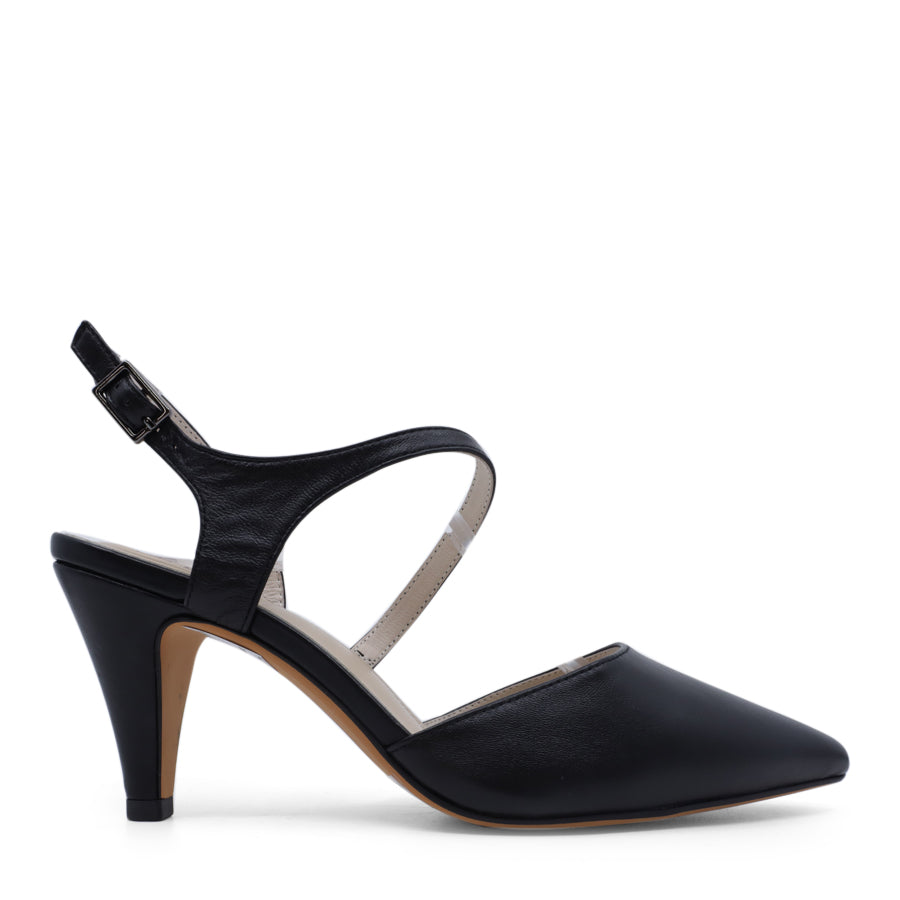 BLACK POINTED TOE ANKLE STRAP HIGH HEEL