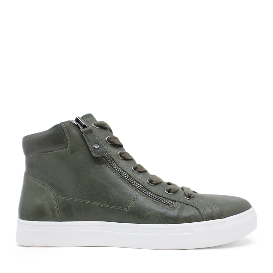FOREST GREEN LACE UP ZIP UP WHITE SOLE ANKLE BOOT