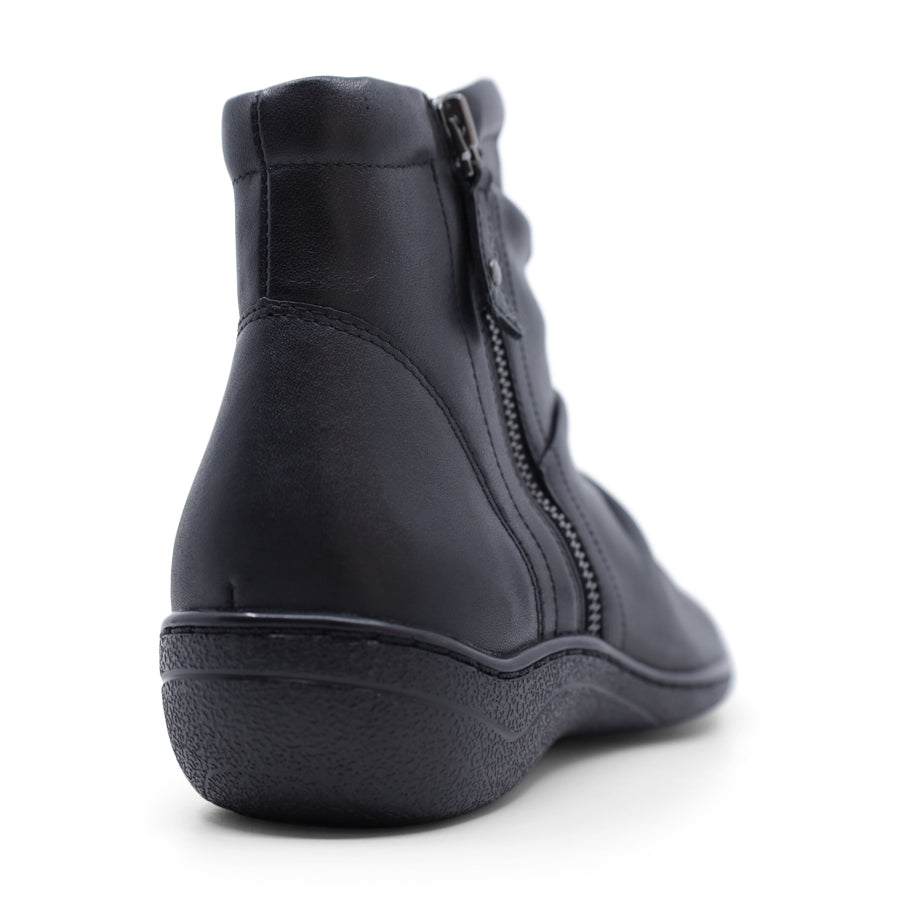 BLACK ZIP UP ROUCHED ANKLE BOOT