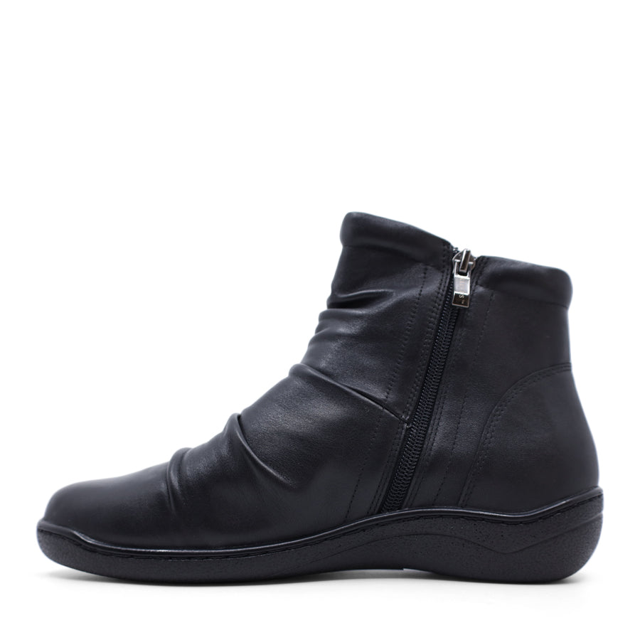 BLACK ZIP UP ROUCHED ANKLE BOOT