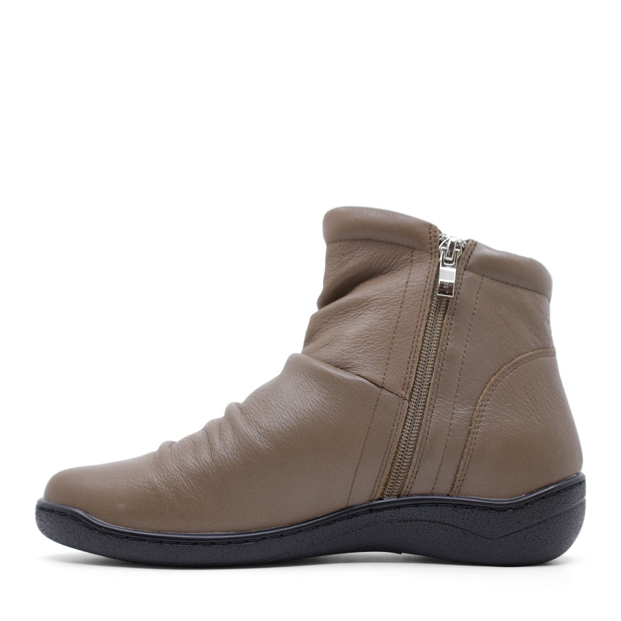 TAUPE BEIGE ZIP UP ROUCHED ANKLE BOOT